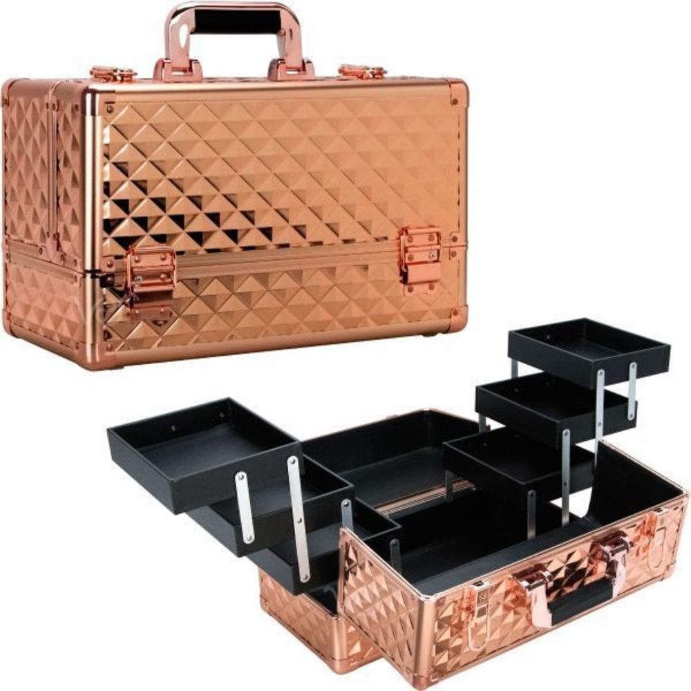Rose Gold Professional Cosmetics Train Case Makeup Organizer with 6-Tiers Accord